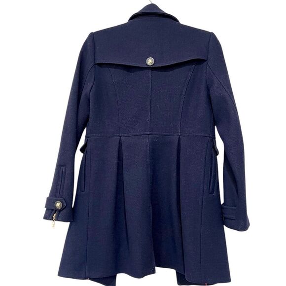 Eliza J Wool-Blend Coat - Navy, Size XS, Belted, Gold Buttons, Leopard Lining - Picture 4 of 13